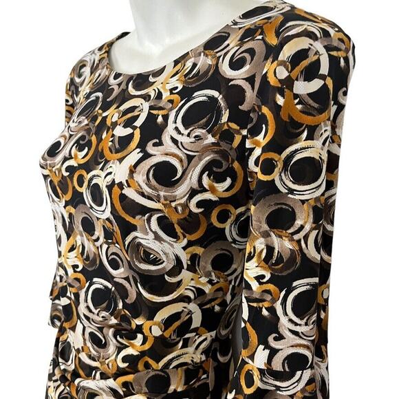 Connected Apparel Petite Womens Brown Black Jersey Knit Print Stretch Dress 6P - Picture 8 of 16
